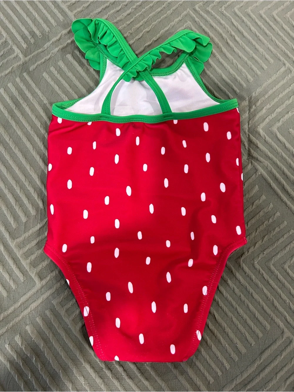 Old Navy Red Strawberry One-Piece Swimsuit with Green Ruffle Straps